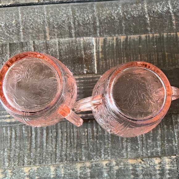 Pink Cherry Blossom Creamer and Open Sugar Jeannette Glass Vintage - Picture 3 of 5